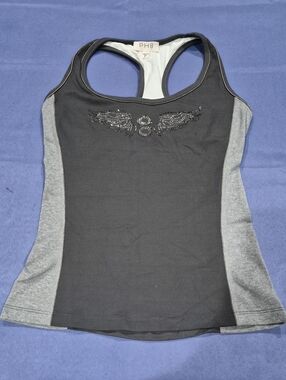 (PH8) Bebe Sport Logo Dark Graphite/Grey Tank w/Shelf Bra - XS/S.